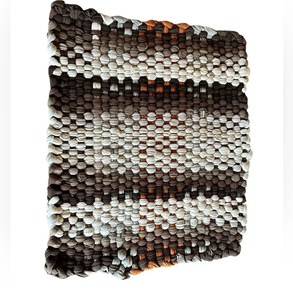 Handwoven Loomed Rag Rug Bathroom Kitchen Entry Giant Trivet Rust Loose Weave